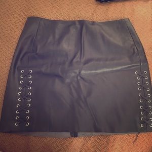 Rocker vegan leather mini skirt with lacing